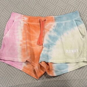 Vintage rainbow Tie-Dye Logo Old Navy Sweat Shorts. Size M